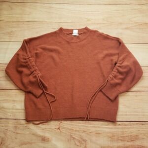 Main‎ Strip Sweater Womens Small Rust Cold Shoulder Drawstring Sleeve LT30730